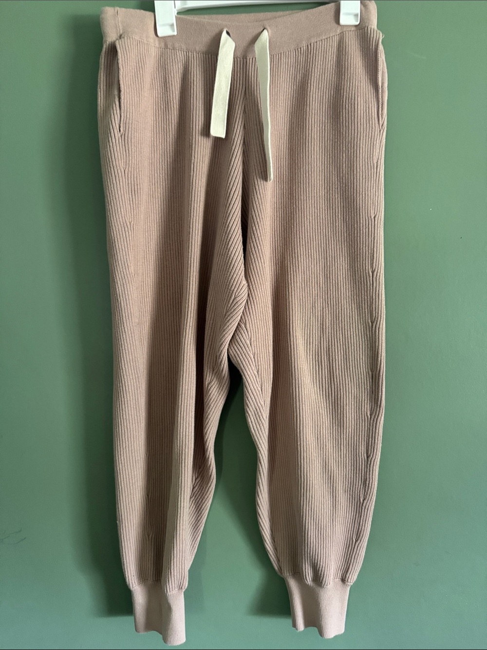 Back Beat Co Organic Cotton Heavy Knit Jogger Pants Womens M/L Beige Tapered